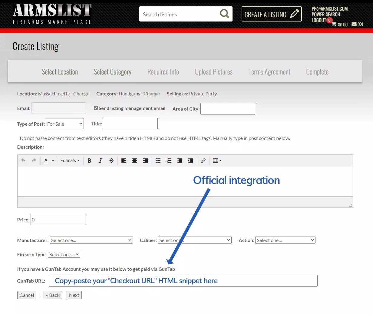 First official payment option of Armslist