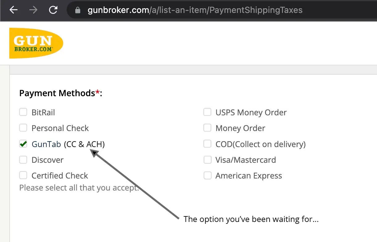 Official payment method on GunBroker