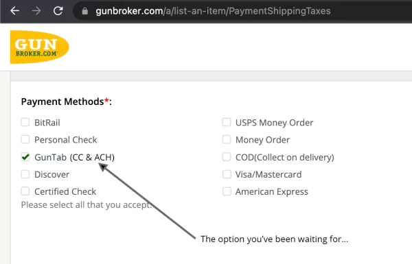 Official payment method on GunBroker